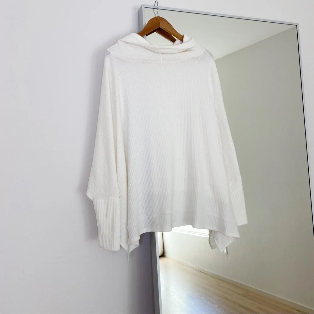 Women’s White Long Sleeve Hooded Waffle Knit Top